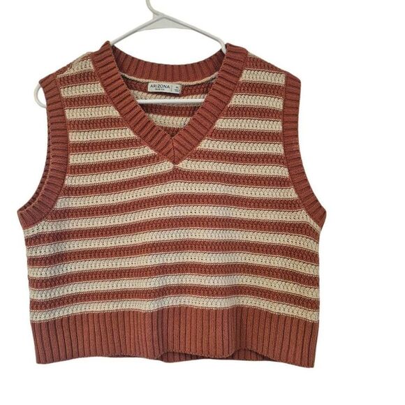 Arizona Jean Co Women's Pumpkin Orange and Ivory Striped Cotton/Acrylic Knit Swe - Picture 1 of 8